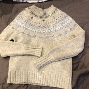 J Crew Cozy Knit Sweater - Light Gray with rhinestones